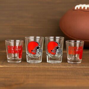 Cleveland Browns Shot Glass Set Of 4 Team Logo Text Design NFL Football Barware